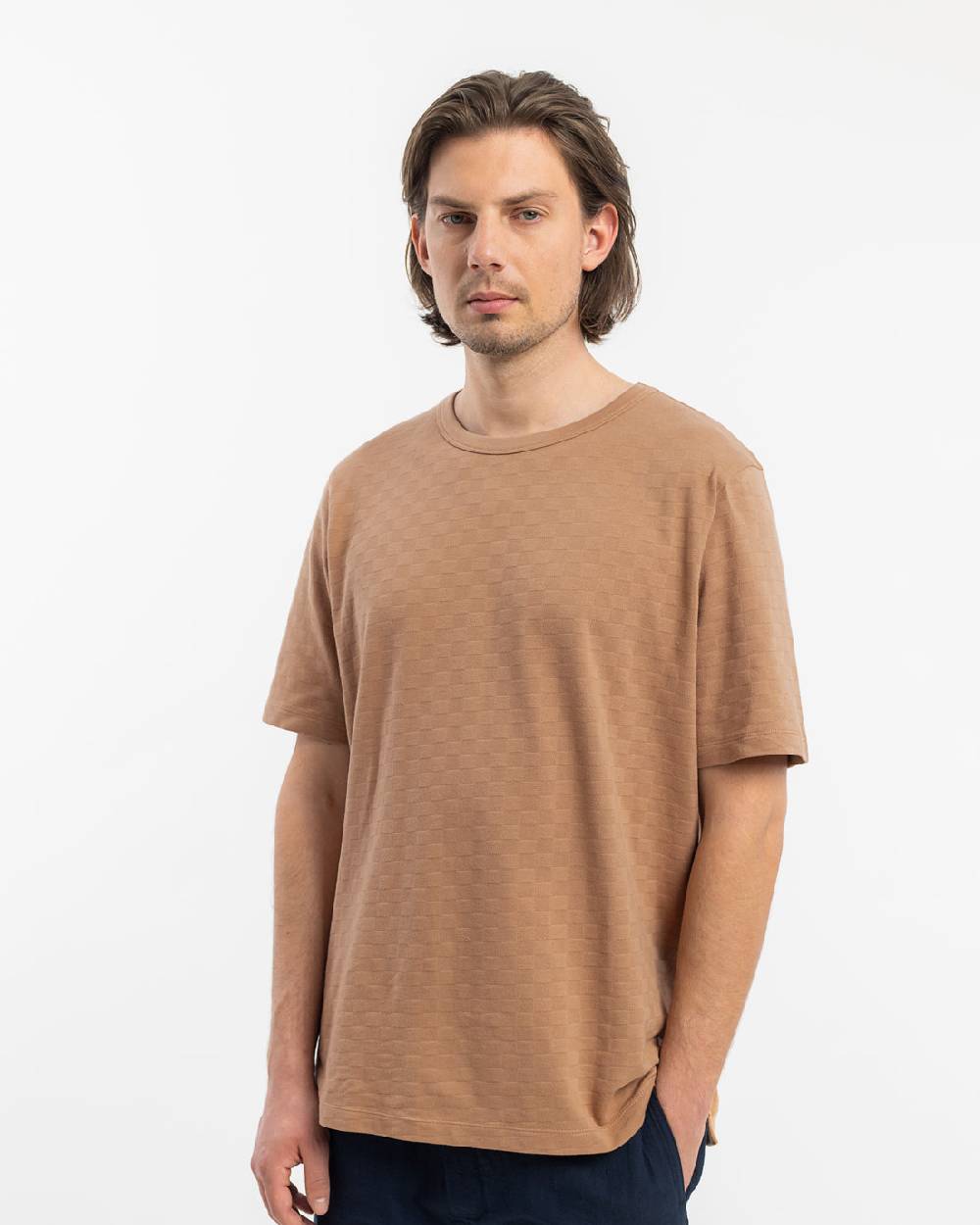 Rotholz Strukturiertes T-Shirt Bio Baumwolle - Karamell Bis zu 55% Rabatt