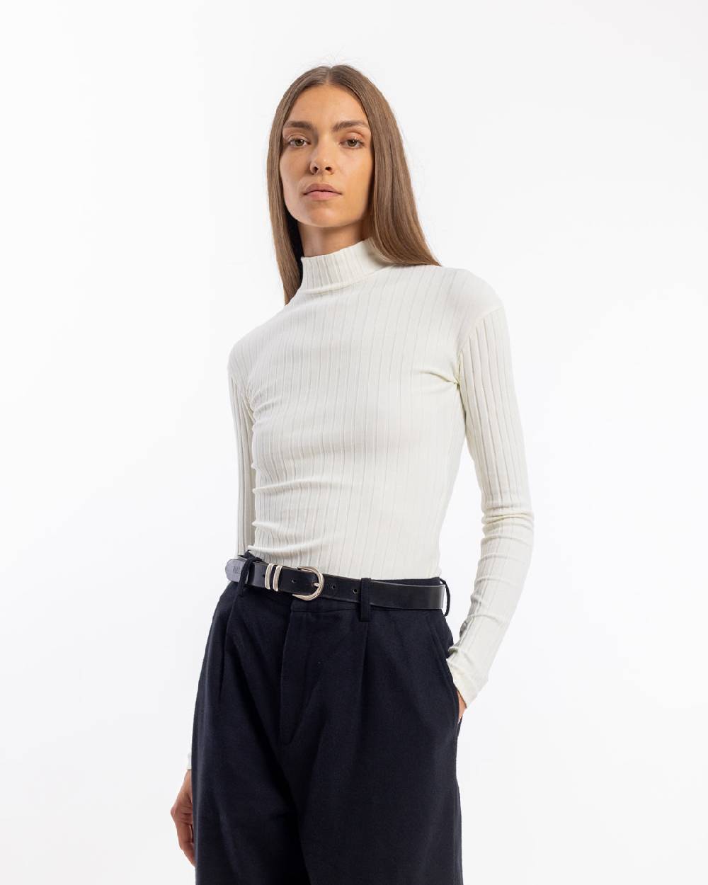 Rotholz Geripptes Longsleeve Bio Baumwolle - Off-White Flash Sale