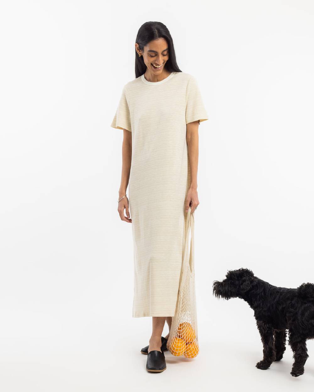 Rotholz Gestreiftes T-Shirt Kleid - Creme Online Shopping