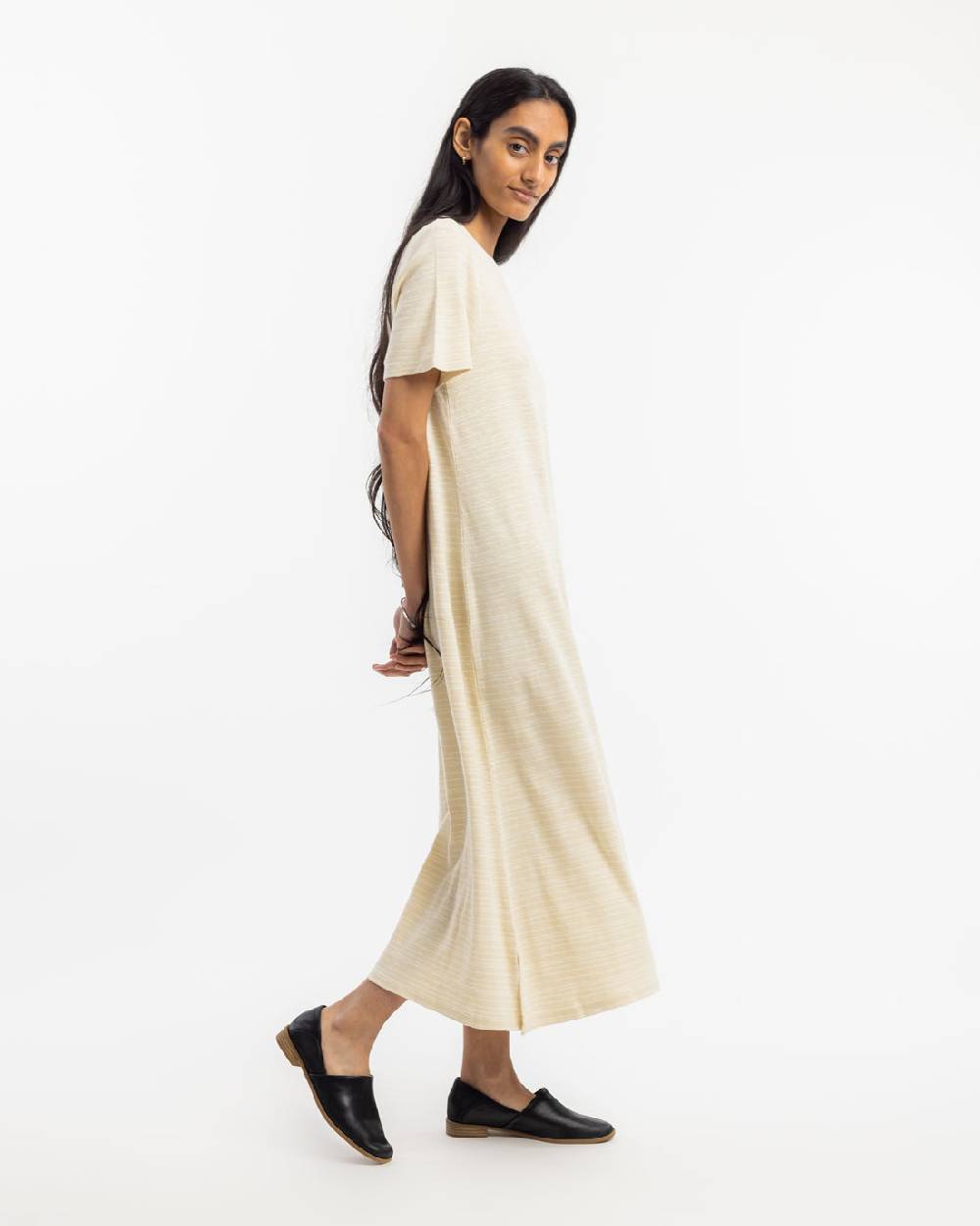 Rotholz Gestreiftes T-Shirt Kleid - Creme Online Shopping