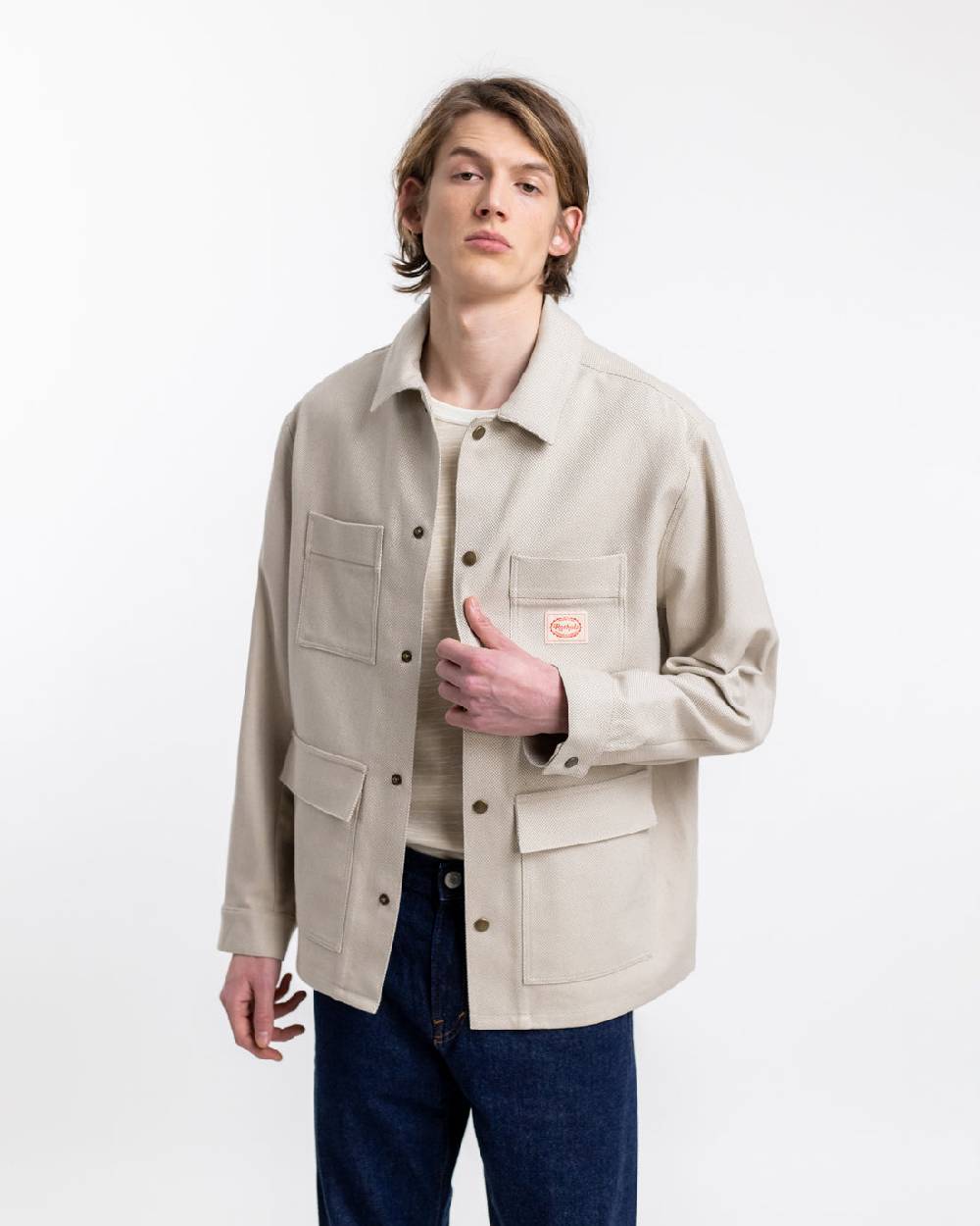 Rotholz Leichte Jacke aus Bio Canvas Beige Kariert Lagerräumung