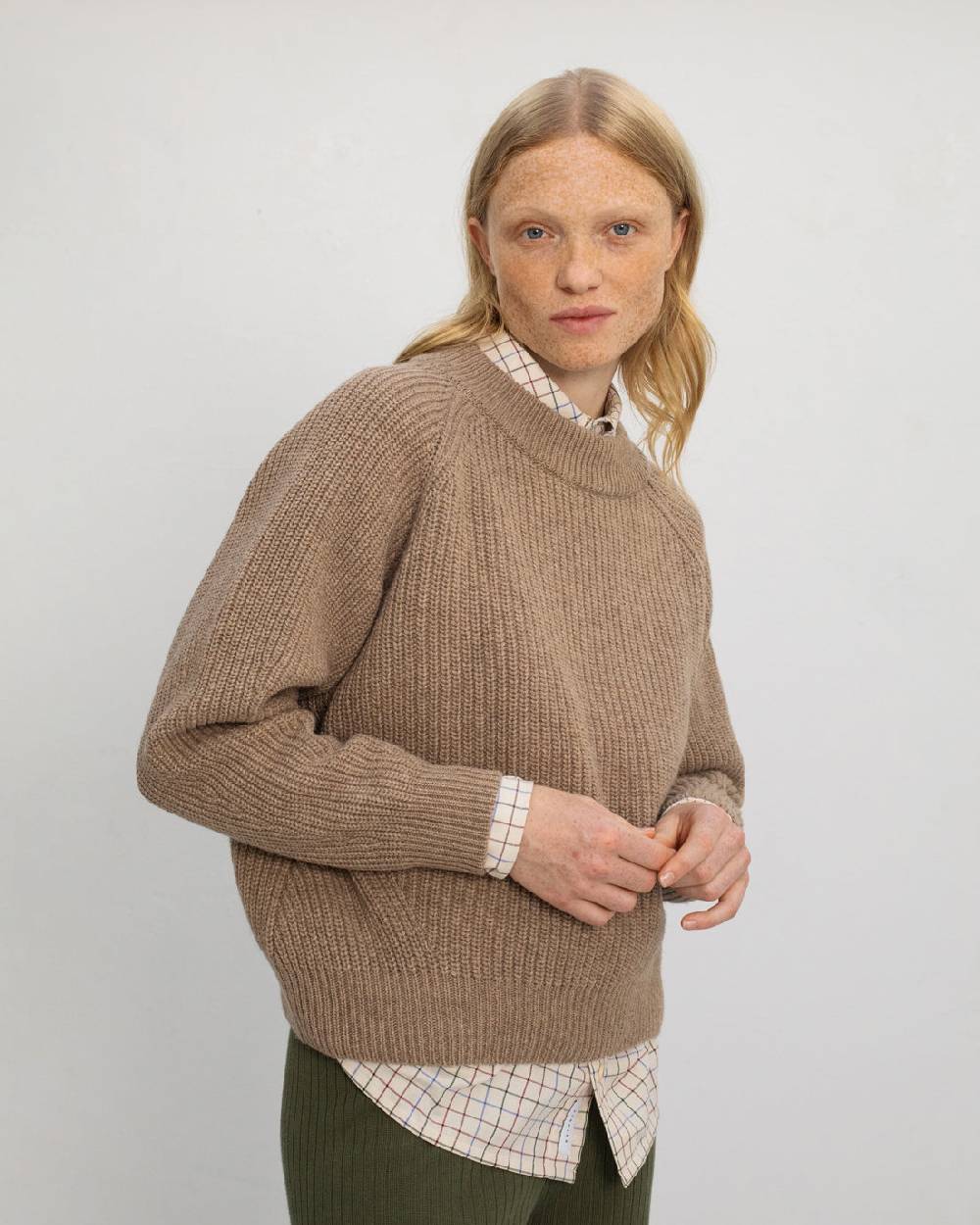Rotholz Grober Strickpullover Recycelte Wolle - Beige Bis zu 50% Rabatt