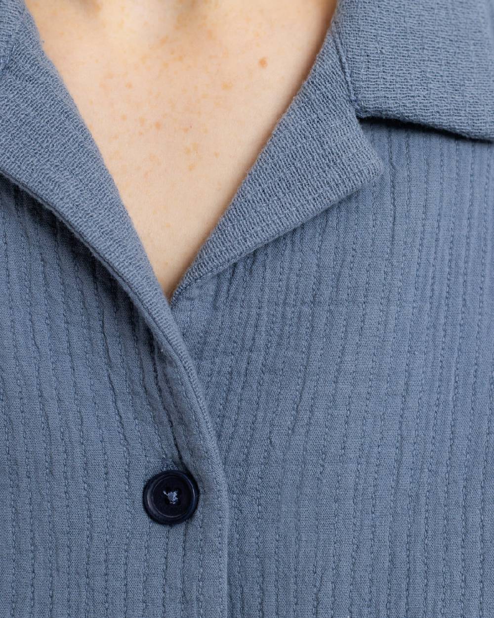 Rotholz Kurzes Bowling Shirt Bio Baumwolle - Blau Günstiger Verkauf