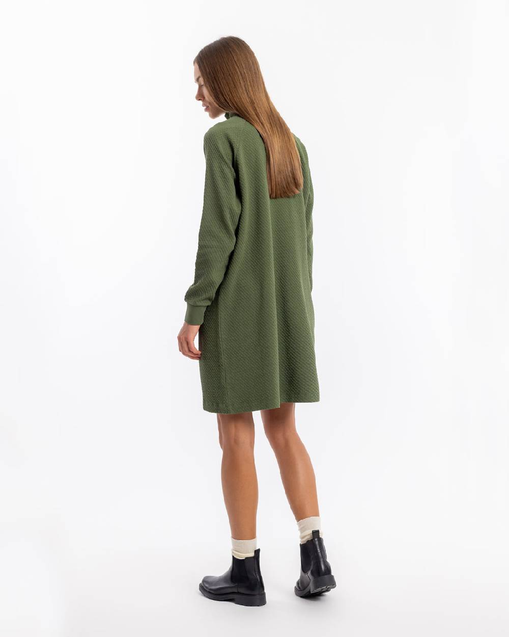 Rotholz Half Zip Sweat Kleid Bio Baumwolle - Grün Limitierter Zeitrabatt