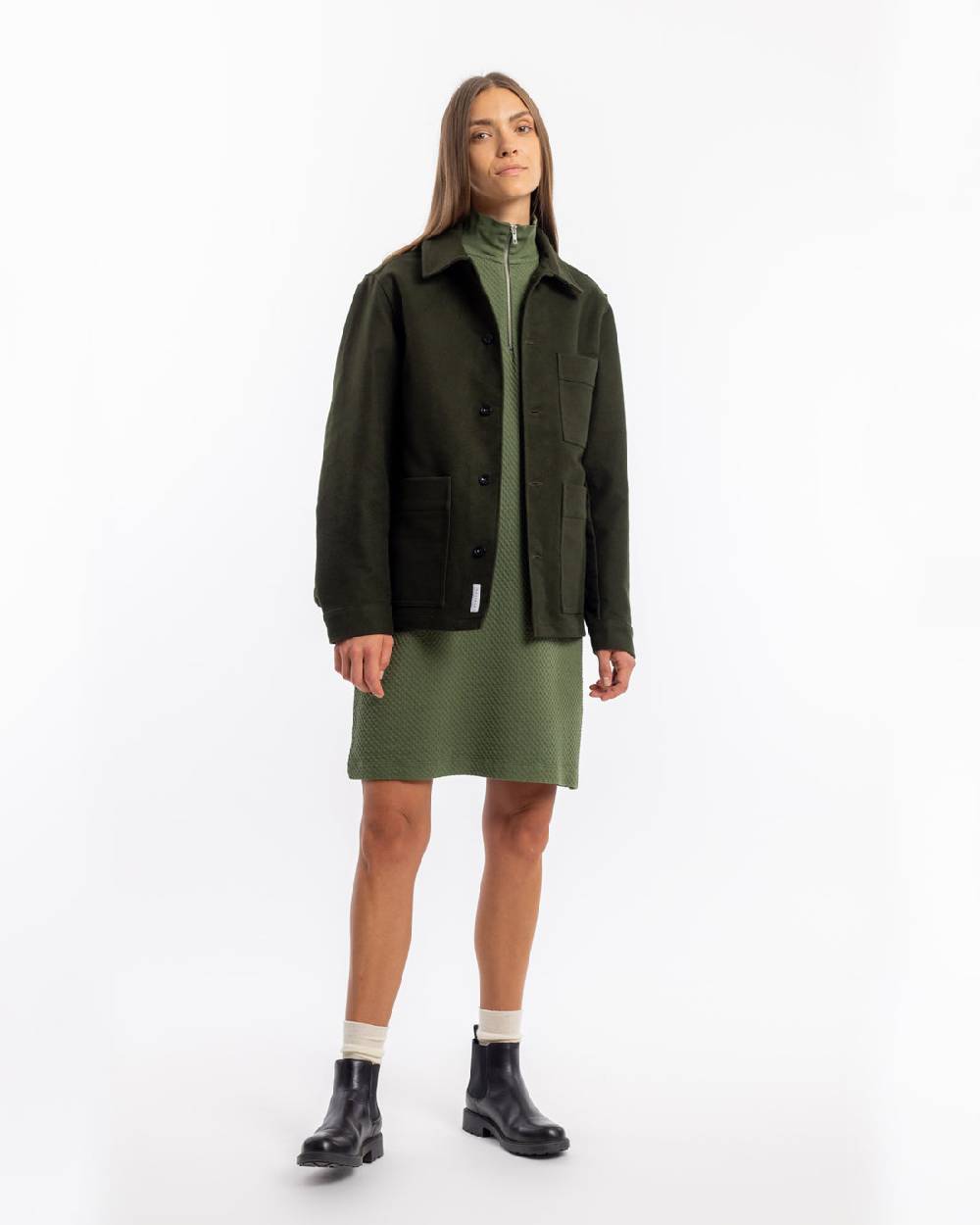 Rotholz Half Zip Sweat Kleid Bio Baumwolle - Grün Limitierter Zeitrabatt