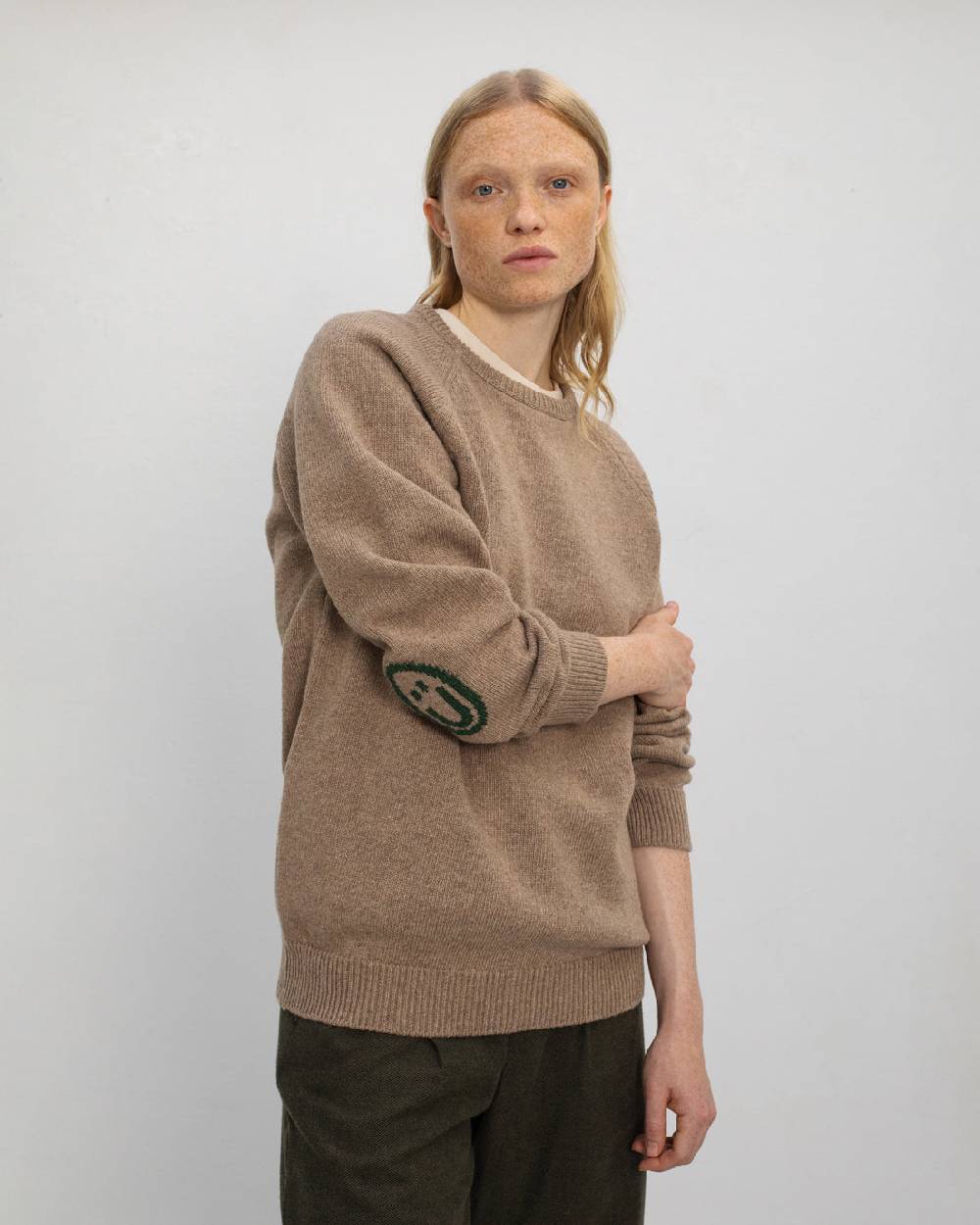 Rotholz Smiley Strickpullover Recycelte Wolle - Beige Rabatt