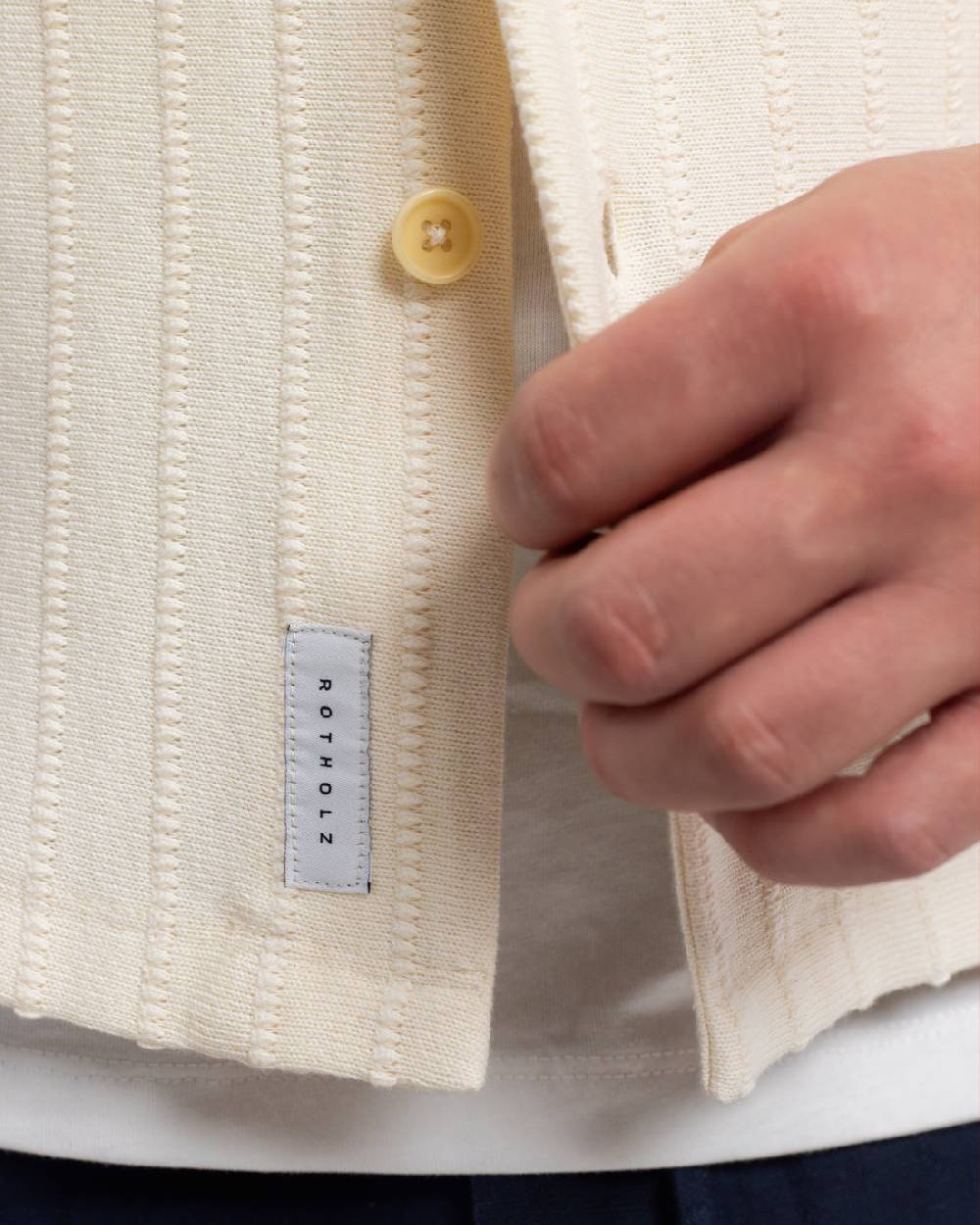 Rotholz Strick Bowling Shirt Bio Baumwolle - Creme Saisonschlussverkauf