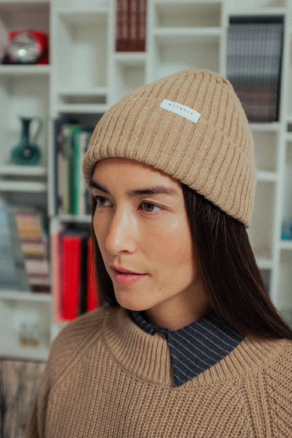 Rotholz Klassische Mütze Wollmix Ripp - Beige Top Angebot