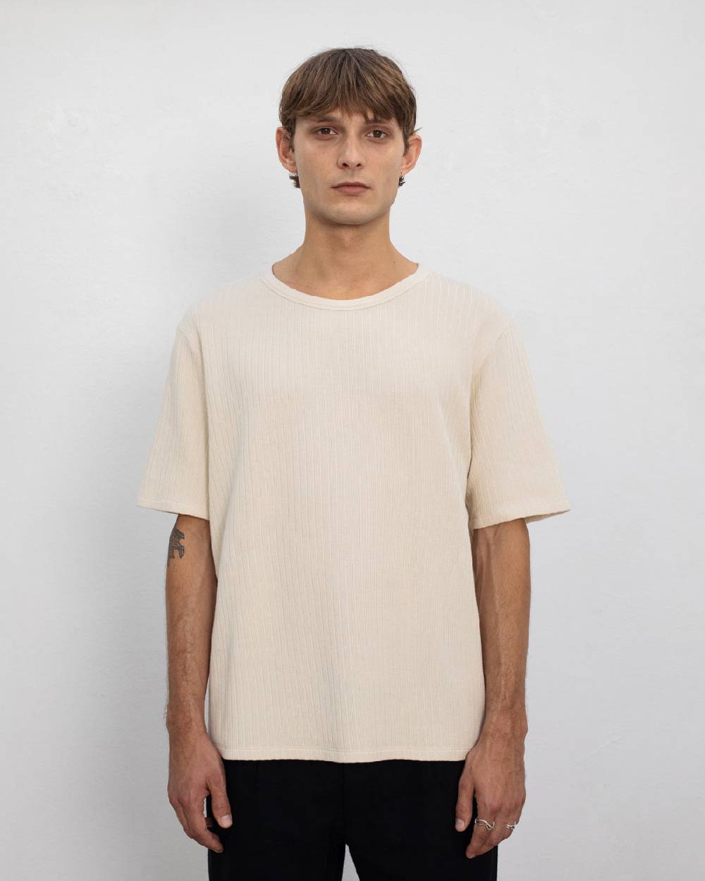 Rotholz Schweres Geripptes T-Shirt Bio Baumwolle - Sand Super Sparpreis