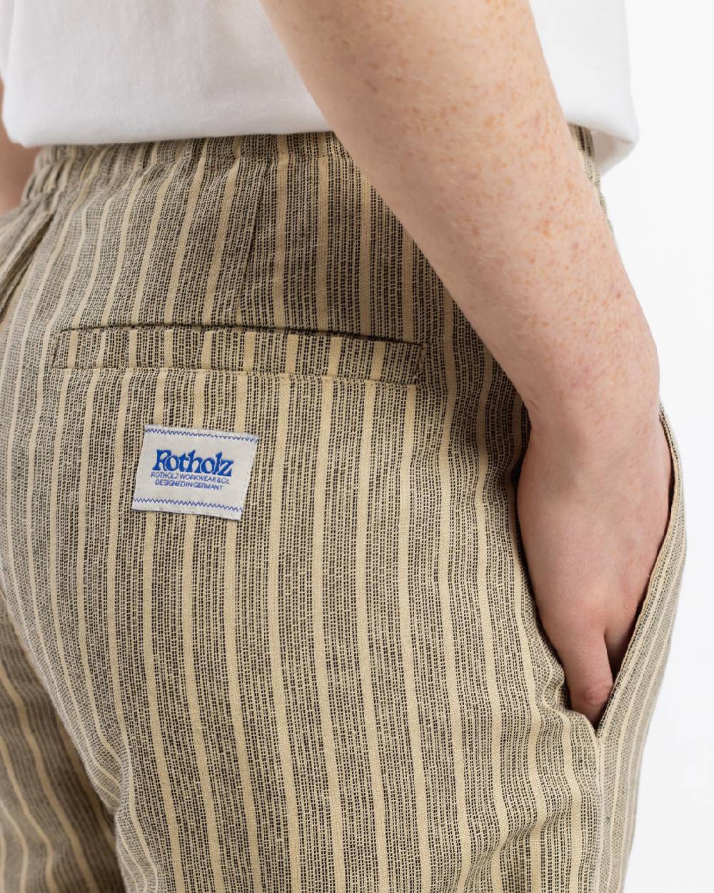 Rotholz Kurze Hose Leinen Mix - Grau Gestreift Zeitbegrenzte Promotion