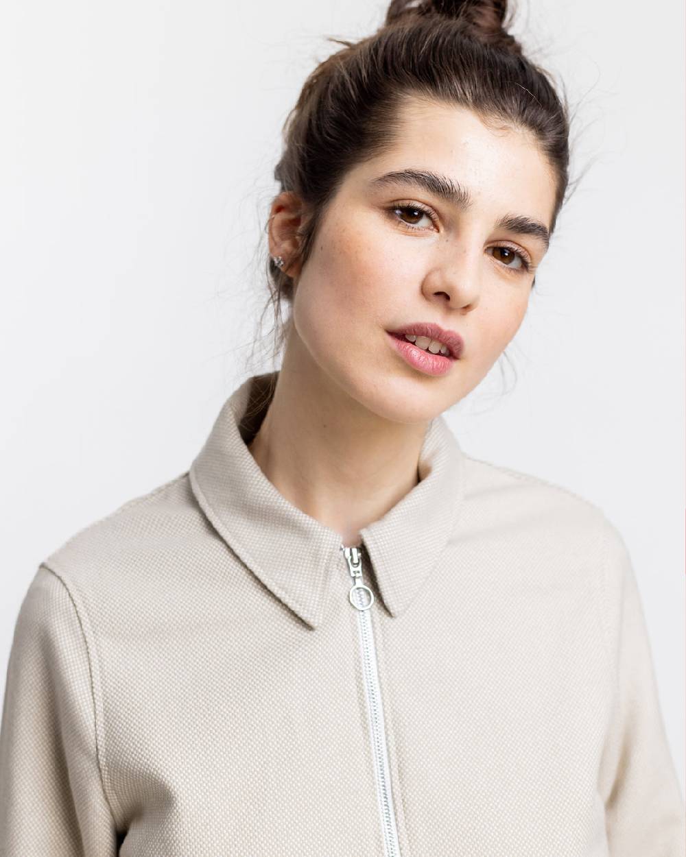Rotholz Kurze Jacke aus Bio Canvas Beige Kariert Sonderangebot der Fabrik