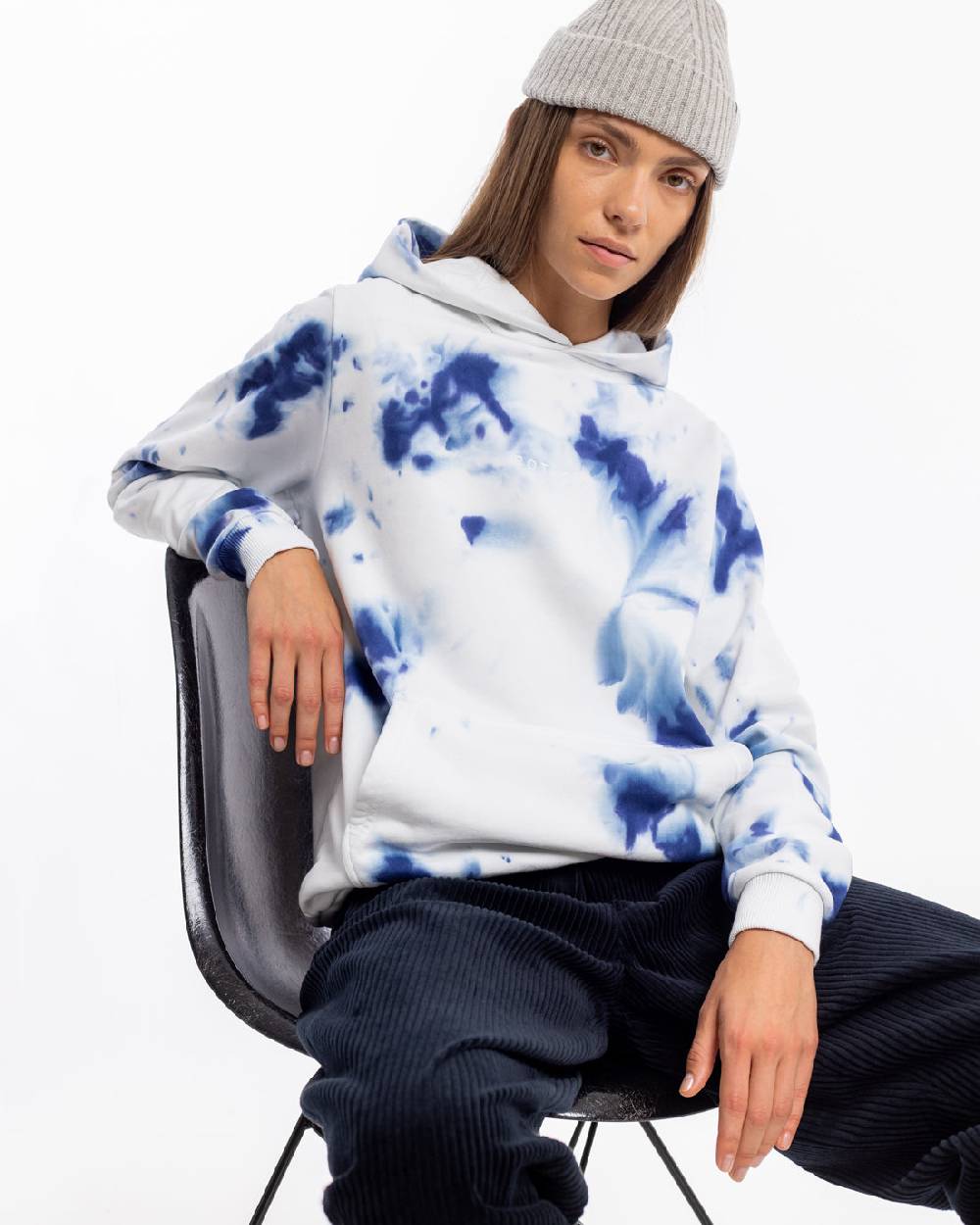 Rotholz Batik Hoodie Bio Baumwolle - Blau/Off-White Clearance-Verkauf