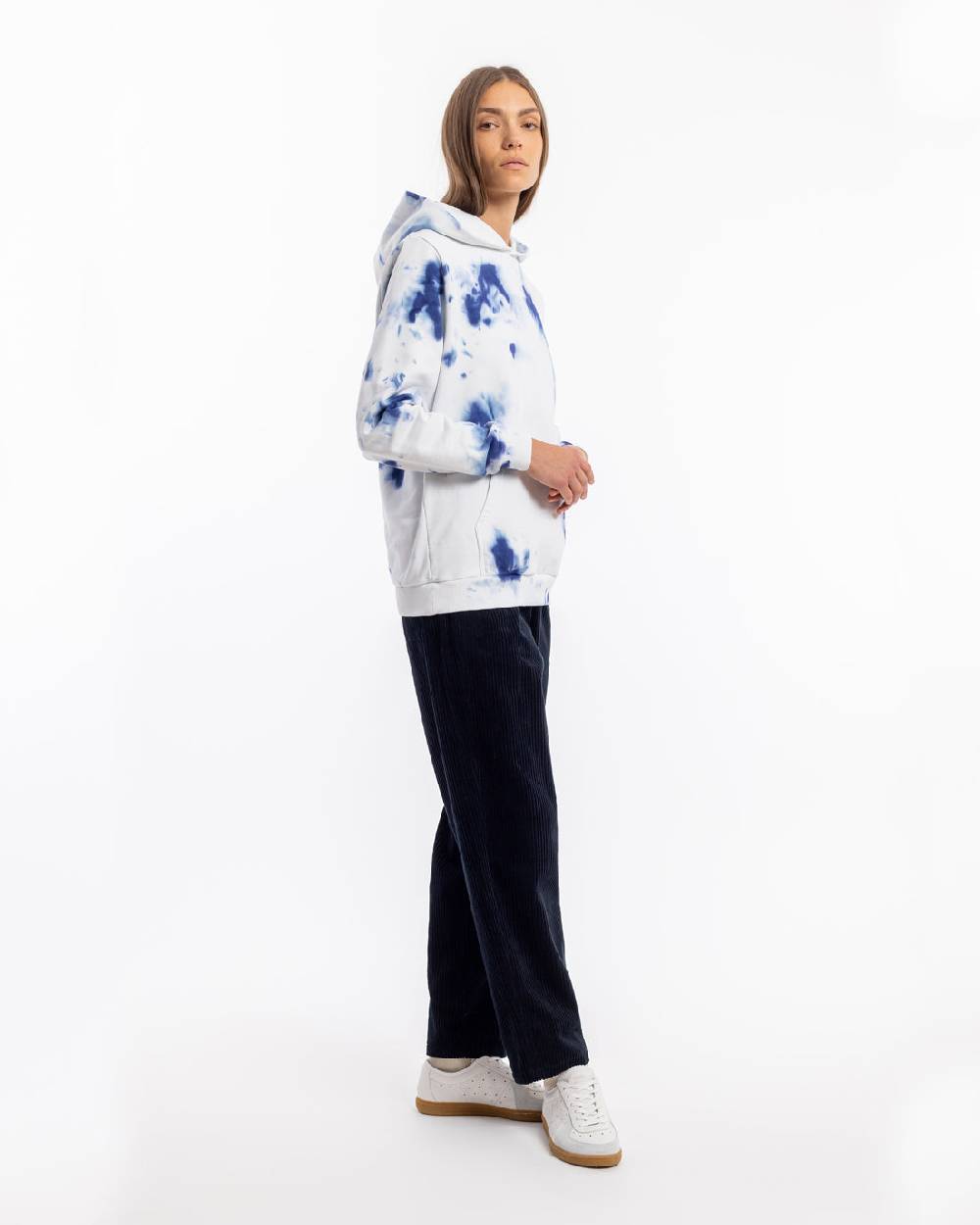 Rotholz Batik Hoodie Bio Baumwolle - Blau/Off-White Clearance-Verkauf