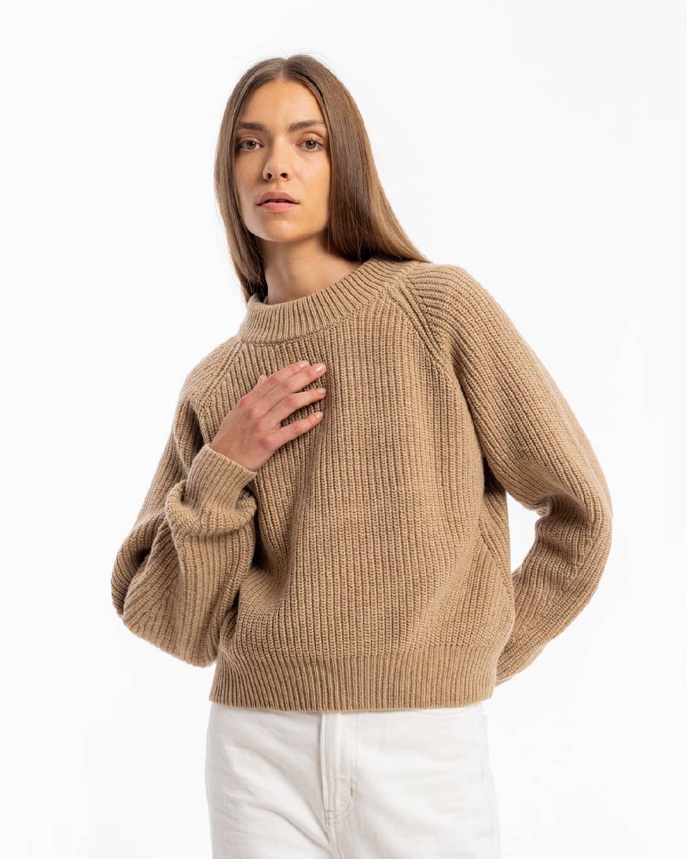 Rotholz Grober Strickpullover Wollmischung - Beige Online
