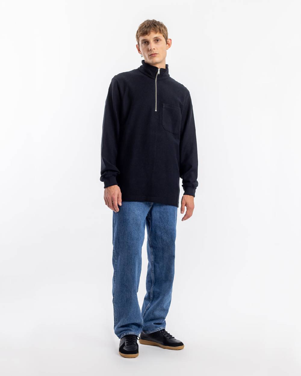 Rotholz Half Zip Sweatshirt Bio Baumwolle - Schwarz Black Friday