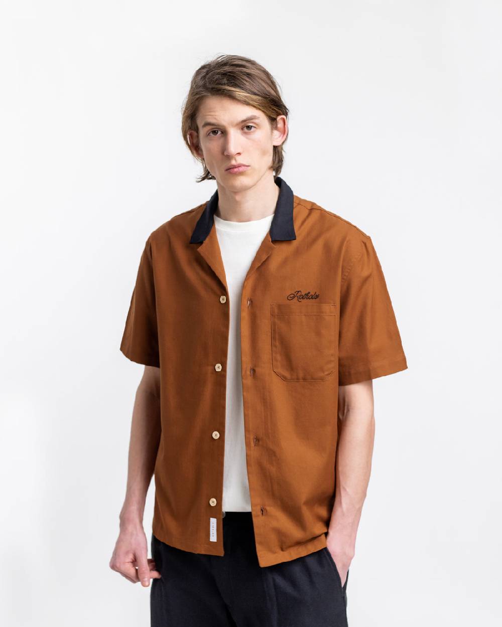 Rotholz Bowling Hemd mit Kontrastkragen Terracotta Cyber Monday
