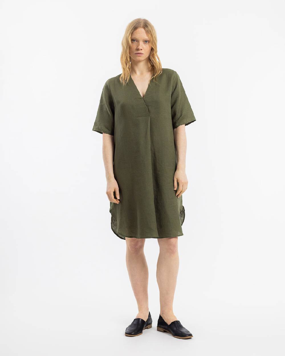 Rotholz Kaftan Kleid Leinen Mix - Oliv Clearance-Verkauf