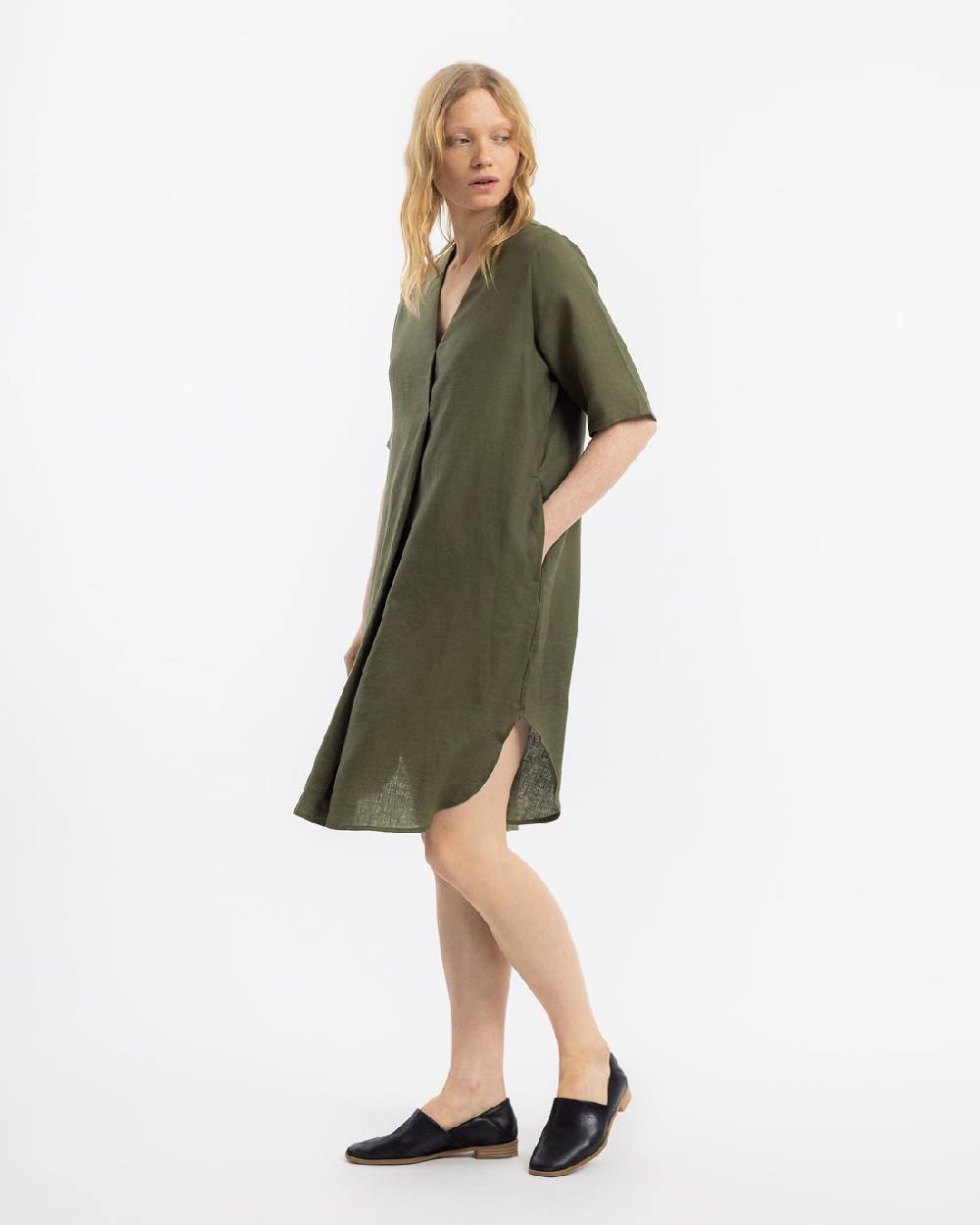 Rotholz Kaftan Kleid Leinen Mix - Oliv Clearance-Verkauf