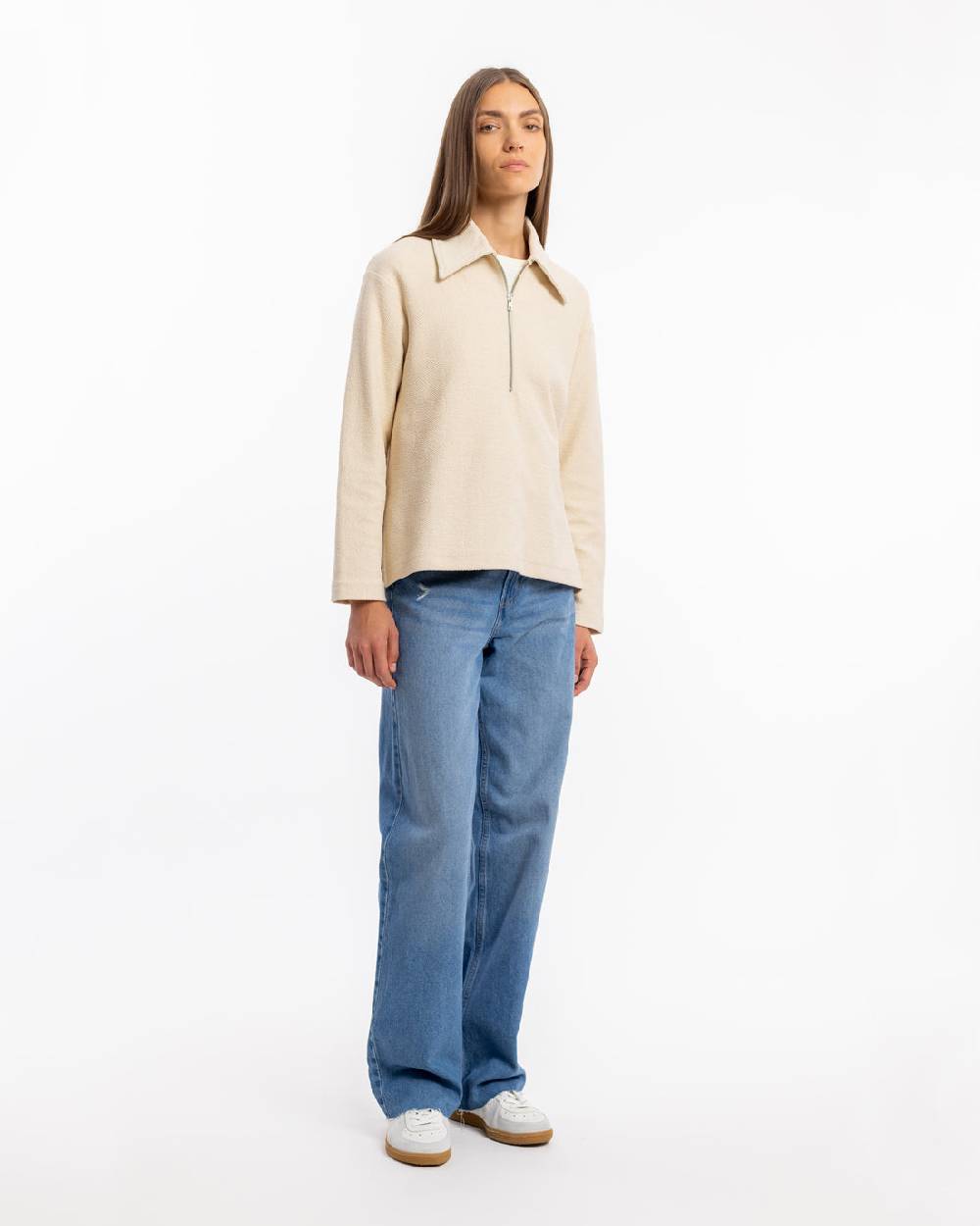 Rotholz Polo Zip Sweatshirt Bio Baumwolle - Creme Begrenzt auf 3 Tage