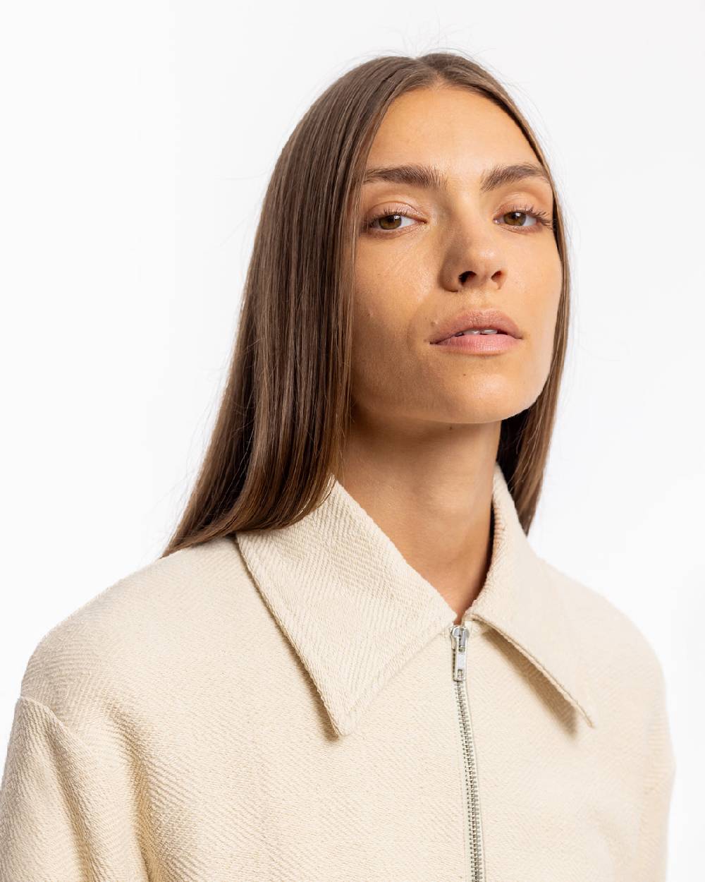 Rotholz Polo Zip Sweatshirt Bio Baumwolle - Creme Begrenzt auf 3 Tage