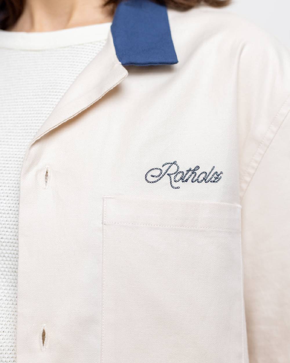 Rotholz Bowling Hemd mit Kontrastkragen Off-White Im Verkauf