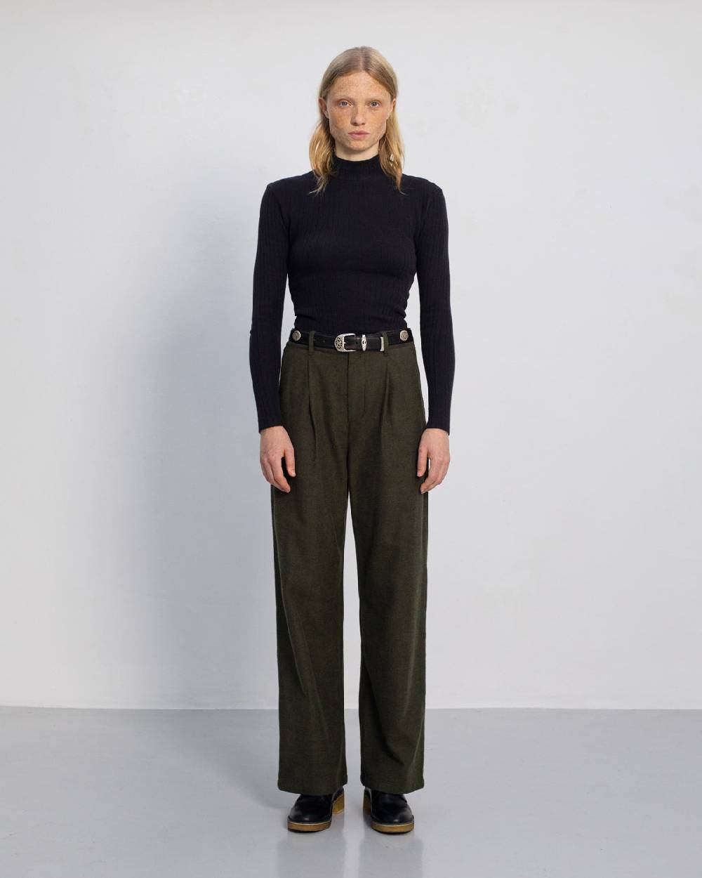Rotholz High Waist Flanell Hose Bio Baumwolle - Moosgrün zollfrei