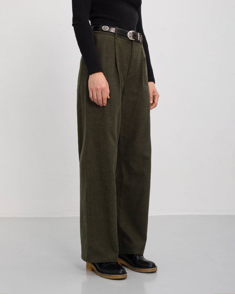 Rotholz High Waist Flanell Hose Bio Baumwolle - Moosgrün zollfrei