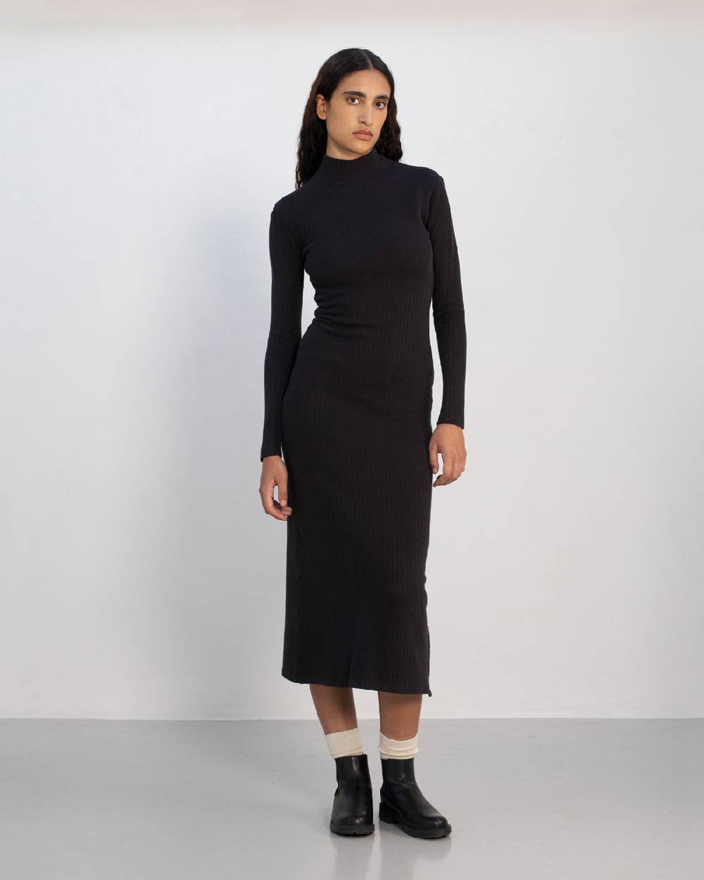 Rotholz Geripptes Kleid Bio Baumwolle - Schwarz Blitzverkäufe