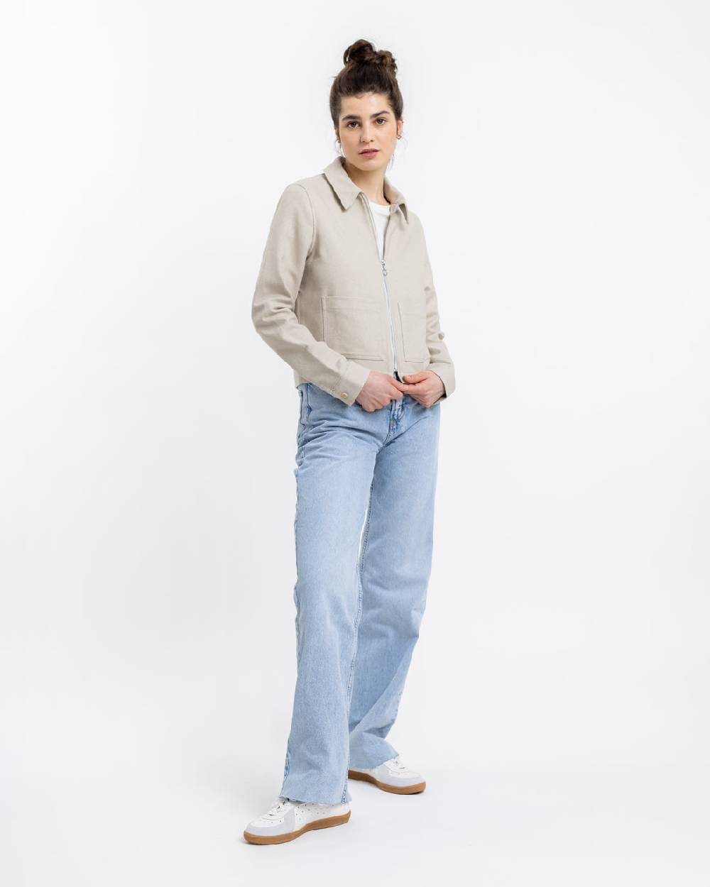Rotholz Kurze Jacke aus Bio Canvas Beige Kariert Günstig kaufen