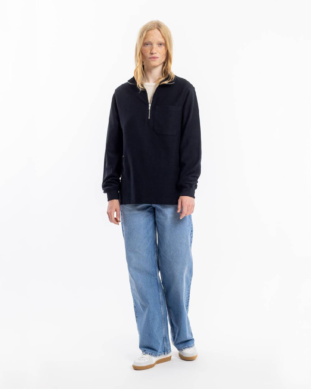 Rotholz Half Zip Sweatshirt Bio Baumwolle - Schwarz Versandkostenfrei