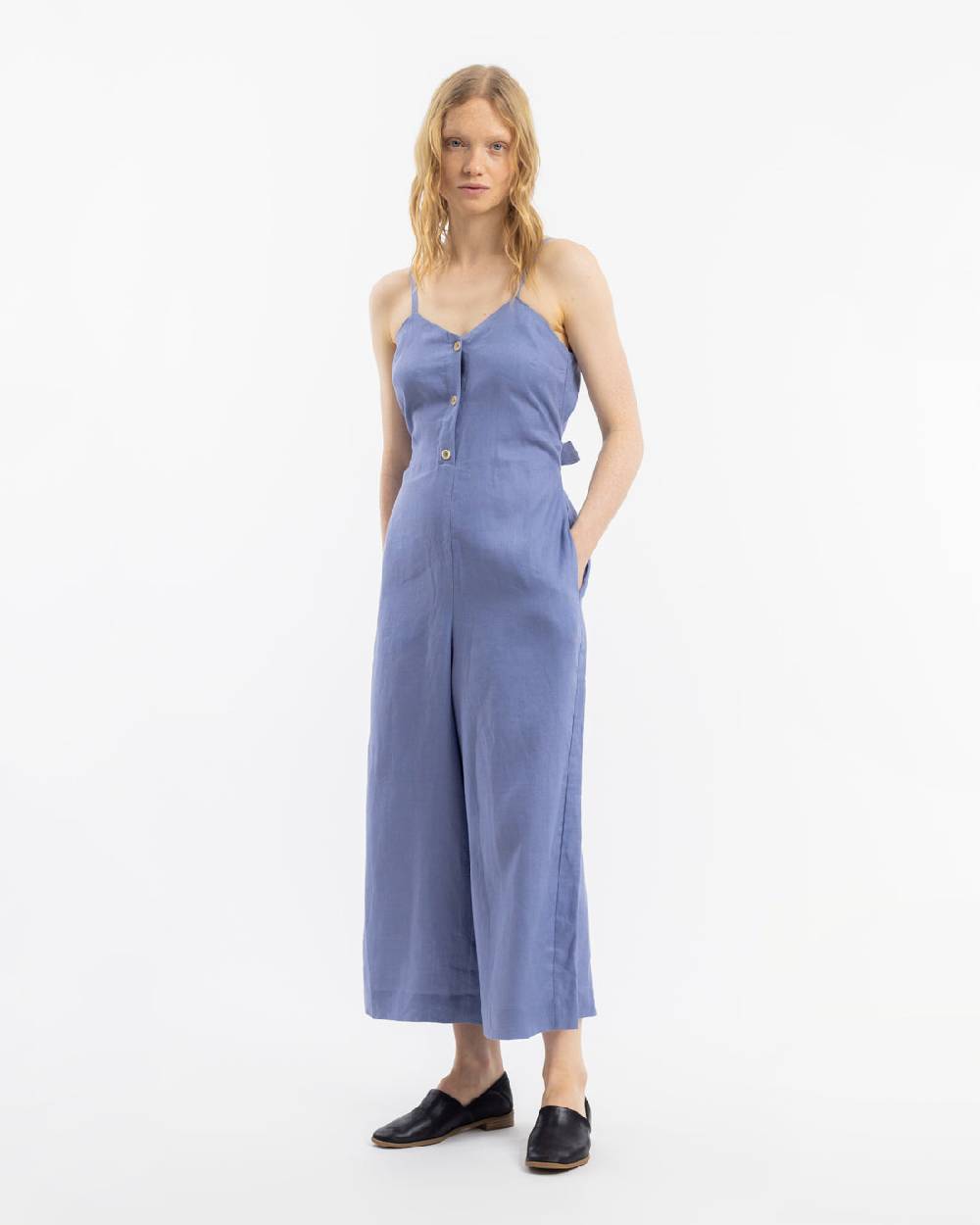 Rotholz Jumpsuit Leinen Mix - Hellblau Online Shopping