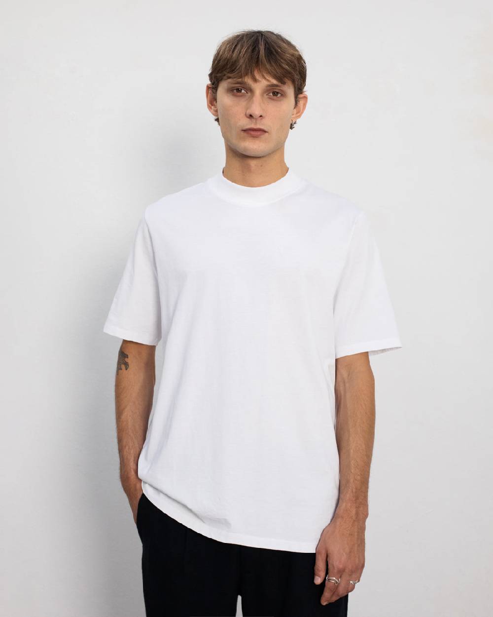 Rotholz Basic T-Shirt mit breitem Kragen Bio Baumwolle - Weiß Neuheiten