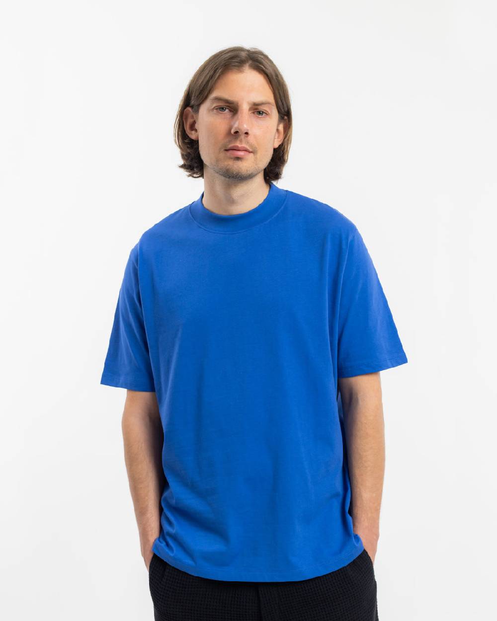 Rotholz T-Shirt mit breitem Kragen Bio Baumwolle - Blau Tiefpreis