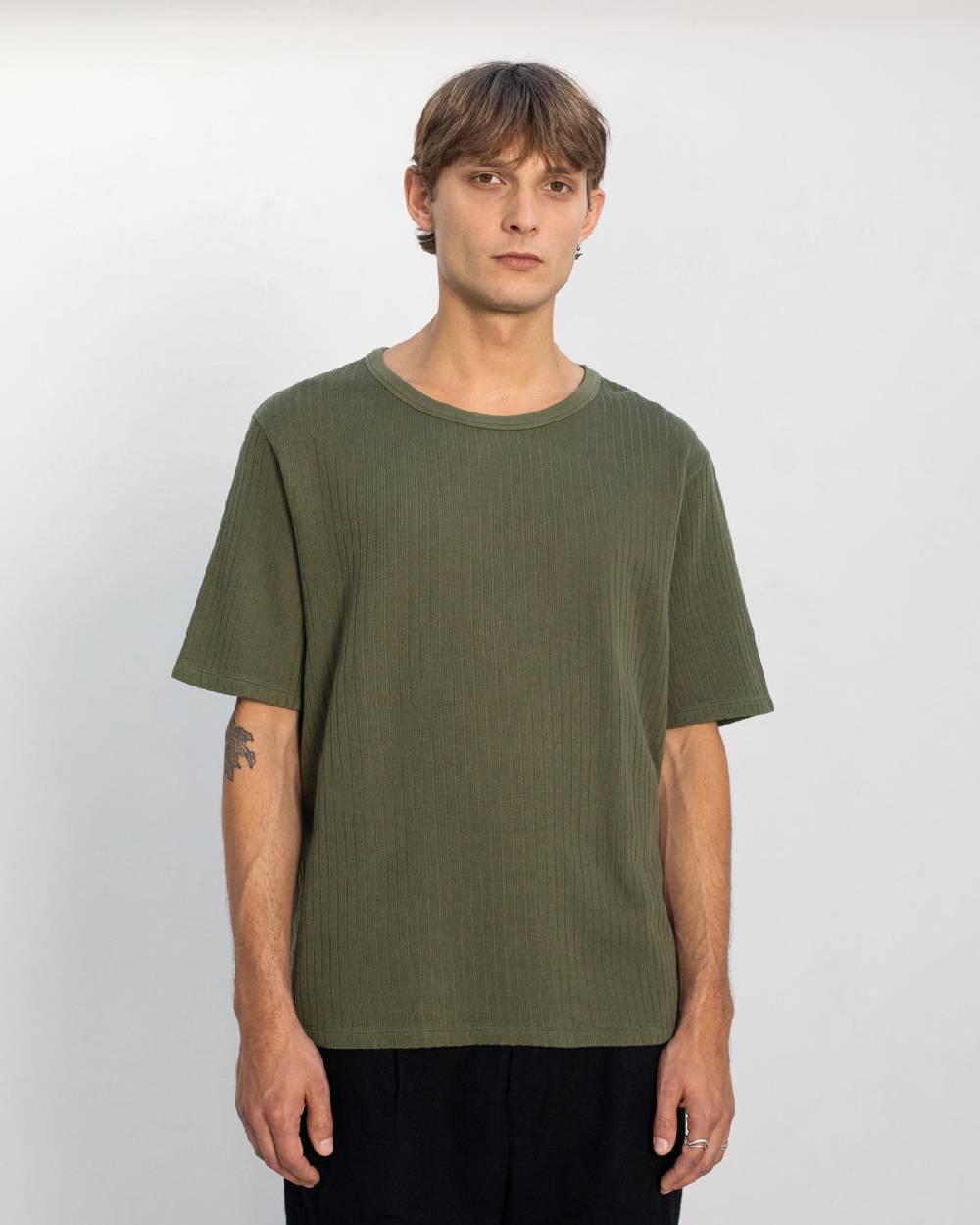 Rotholz Schweres Geripptes T-Shirt Bio Baumwolle - Grün Kostenlose Rückgabe