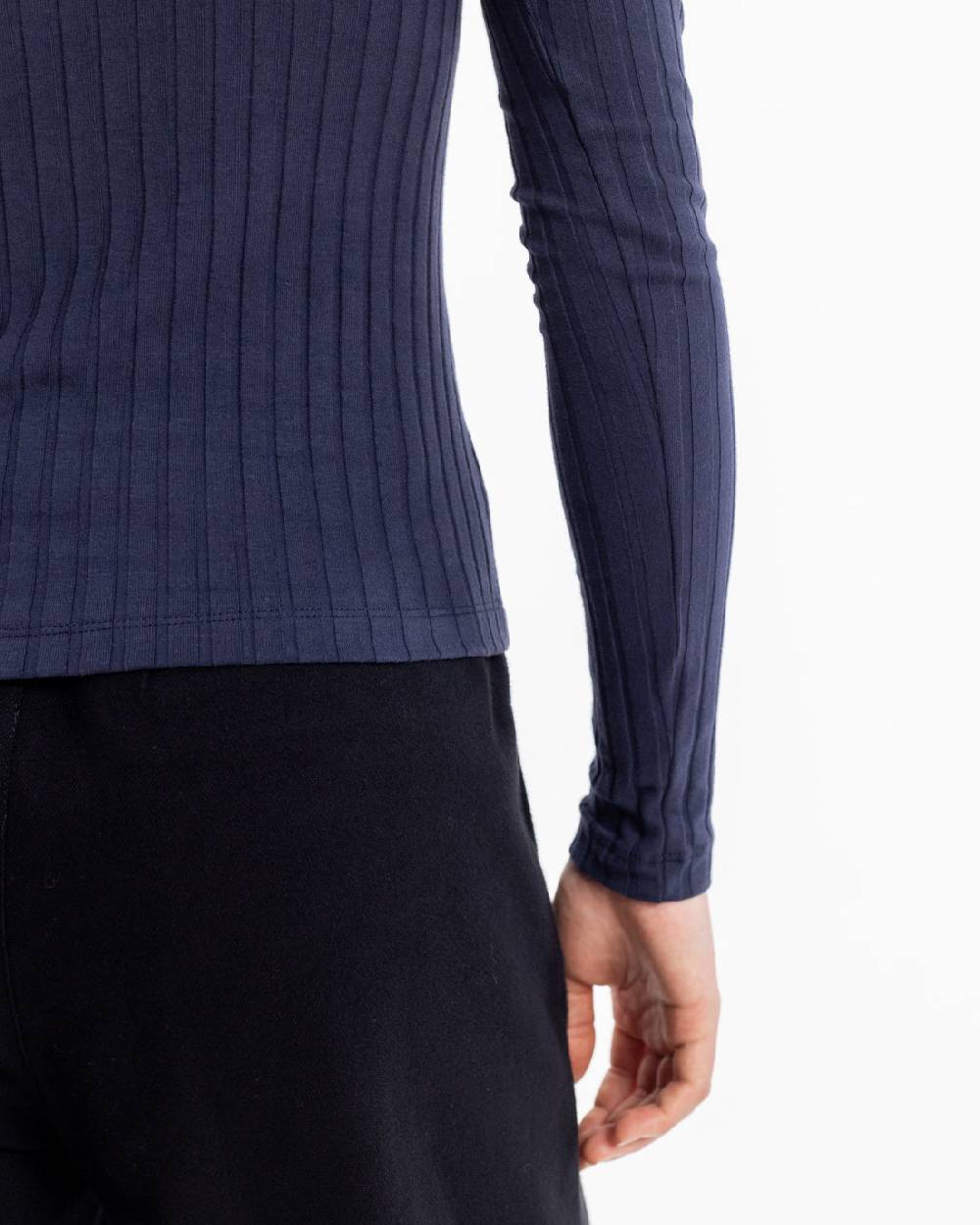 Rotholz Geripptes Longsleeve Bio Baumwolle - Dunkelblau zollfrei