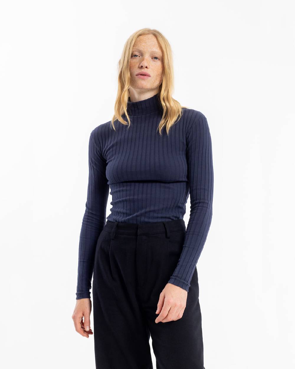 Rotholz Geripptes Longsleeve Bio Baumwolle - Dunkelblau zollfrei