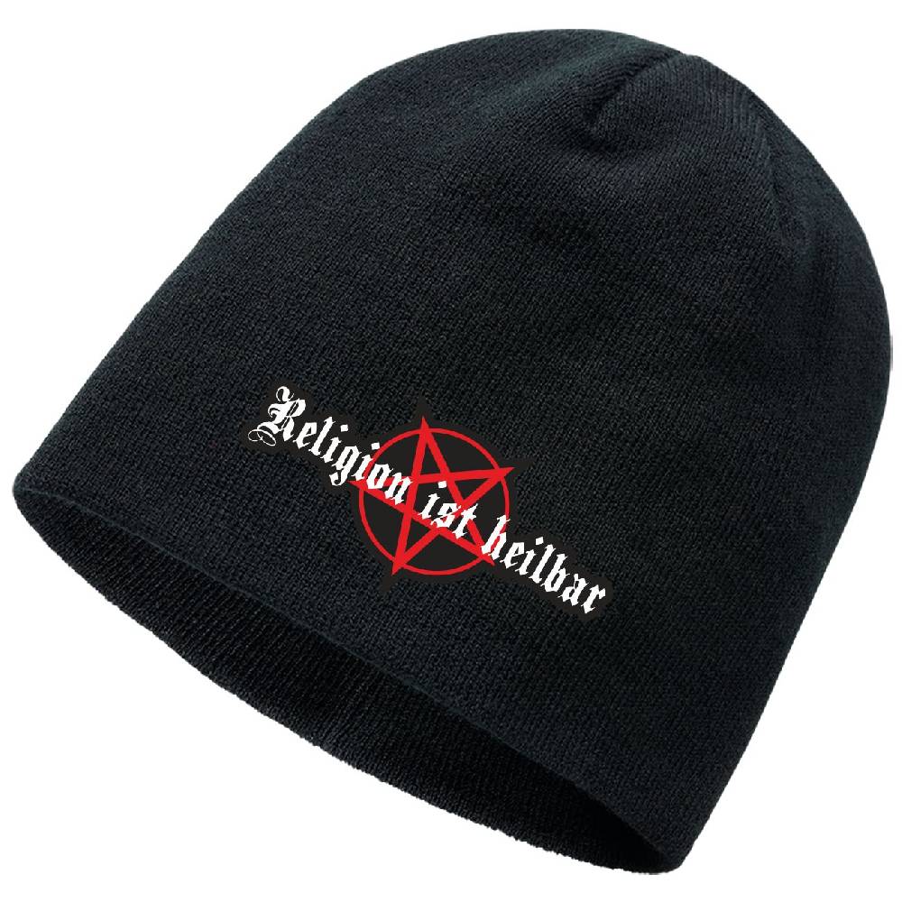Spass Kostet Beanie mit Aufnäher Religion ist heilbar 666 Lagerräumung