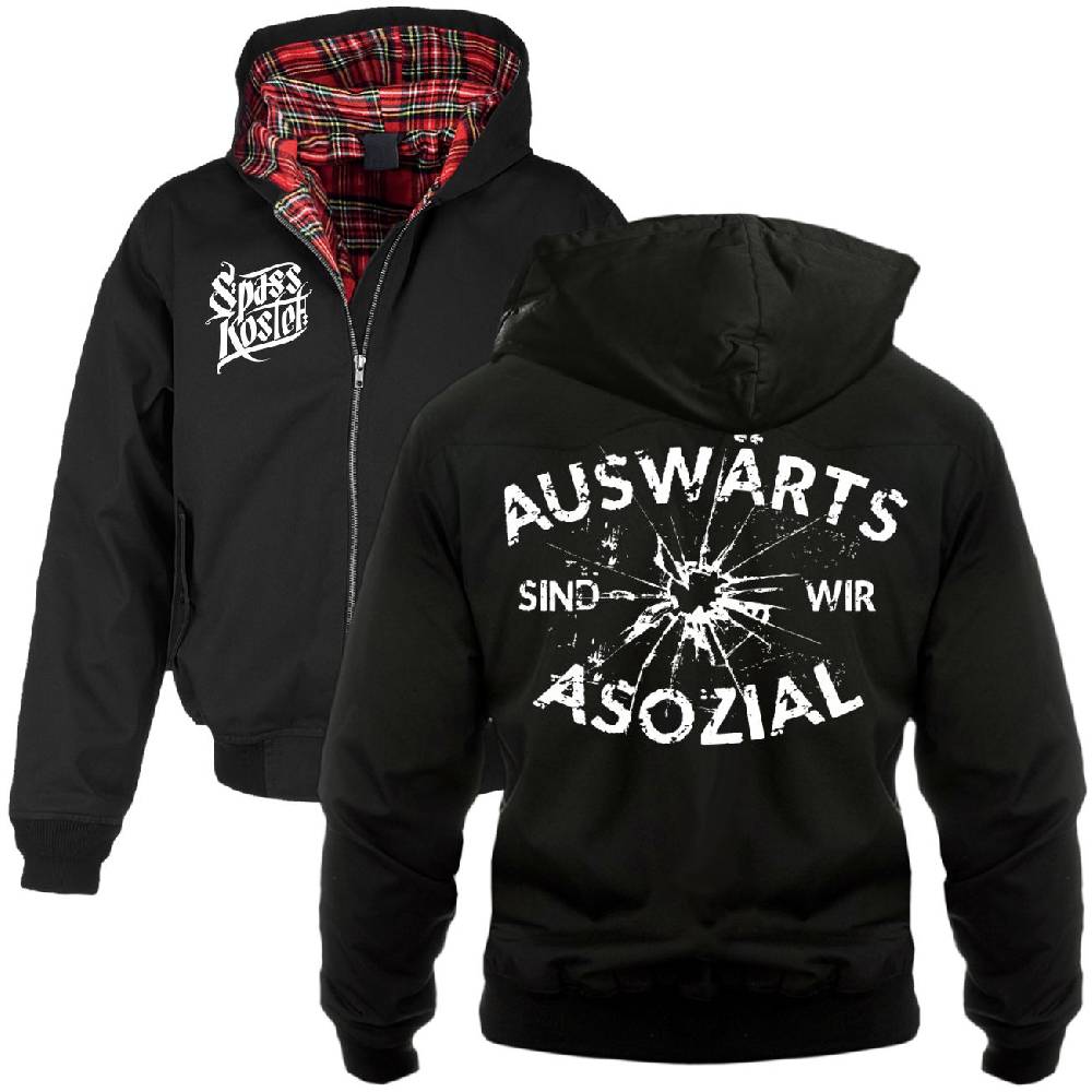 Spass Kostet Harrington Jacke mit Kapuze Auswärts sind wir Asozial Discount Store für neue Produkte