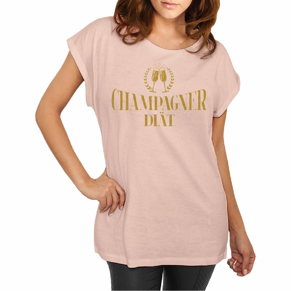 Spass Kostet Longshirt Damen weit geschnitten Champagner Diät in GOLD Preisnachlass