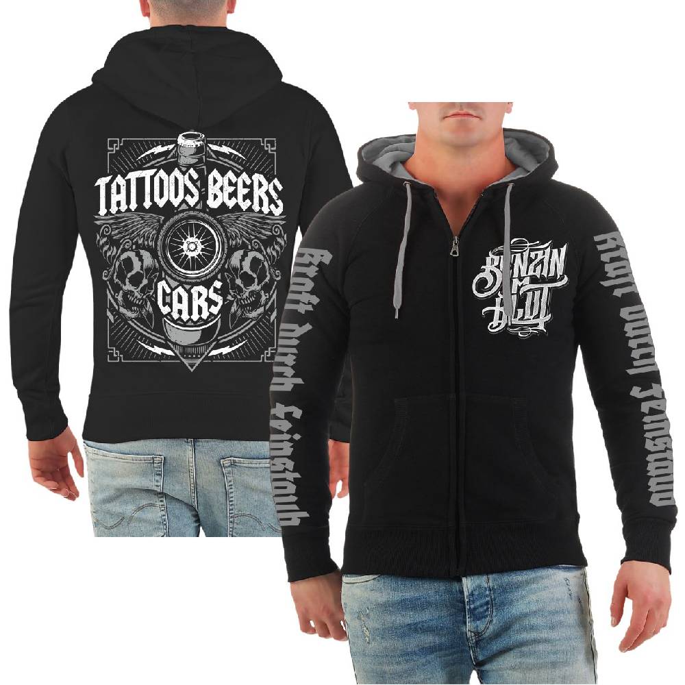 Spass Kostet Männer Kapuzenjacke Benzin im Blut Tattoos Beers Cars