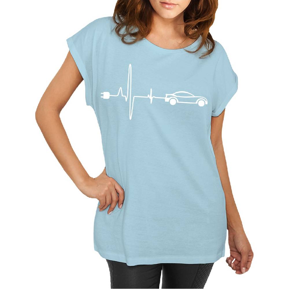 Spass Kostet Longshirt Damen weit geschnitten Herzschlag E-Auto Schlussverkauf