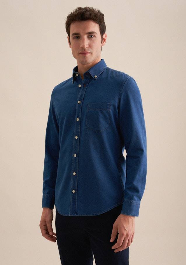 Studio Seidensticker Denim Casual Hemd in Slim mit Button-Down-Kragen